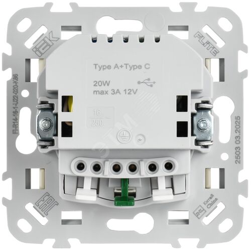 FLITE Розетка 1-местная с заземлением с защитными шторками 16А с USB A+C 20Вт безвинтовое крепление РСЮшс11-1-ФлСл сливочный