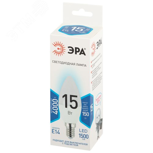 Лампа светодиодная 15Вт свеча нейтральный белый свeт Е14 STD LED B35-15W-840-E14
