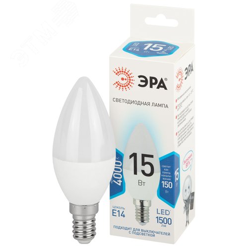 Лампа светодиодная 15Вт свеча нейтральный белый свeт Е14 STD LED B35-15W-840-E14