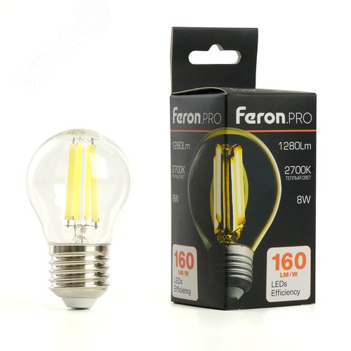 Лампа светодиодная LED 8вт Е27 теплый шар FILAMENT .PRO
