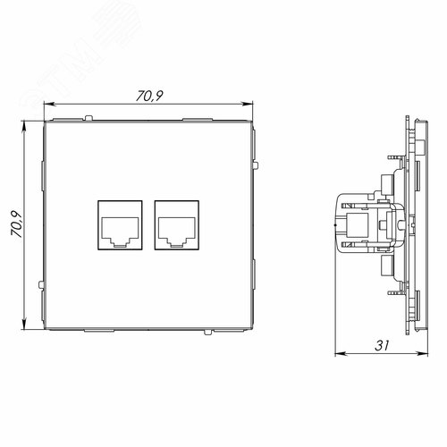 Компьютерная розетка RJ-45 без шторки, кат.5е двойная, KANT, белый песок