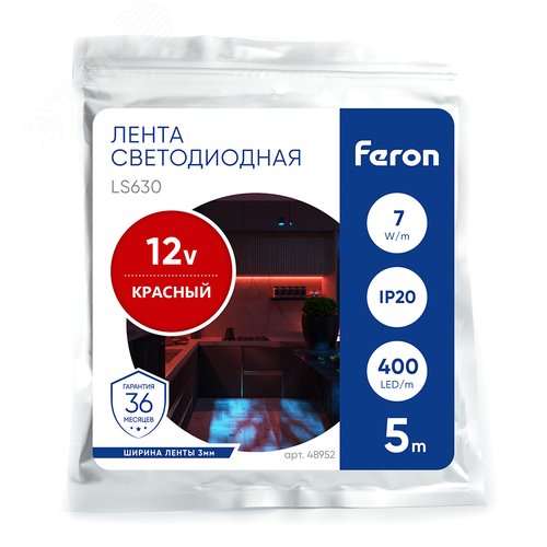 Лента светодиодная 7Вт/м 12В красный IP20 400LED/м LS630