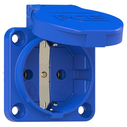 Розетка встраиваемая 16A/250V/2P+E/IP54 50x50 подключение сбоку синяя