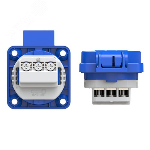 Розетка встраиваемая 16A/250V/2P+E/IP54 50x50 подключение сбоку синяя