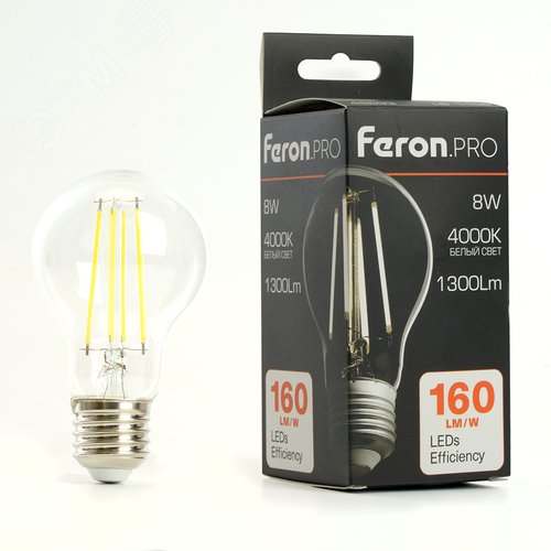 Лампа светодиодная LED 8вт Е27 белый FILAMENT .PRO