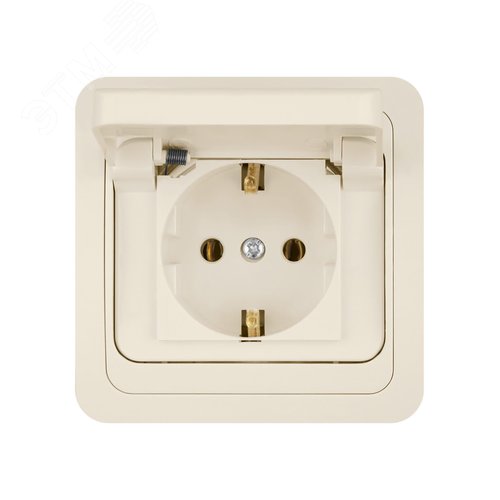 Розетка с крышкой 2П+З 16А IP44 сл. кость Валдай TDM