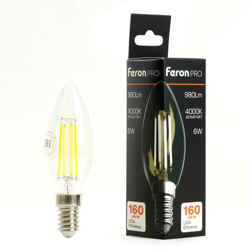 Лампа светодиодная LED 6вт Е14 белый свеча FILAMENT .PRO