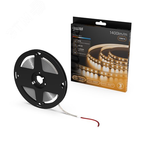 Лента светодиодная 12 Вт/м DC 24В 3000К IP65 120LED SMD2835 1400 лм/м Black Gauss