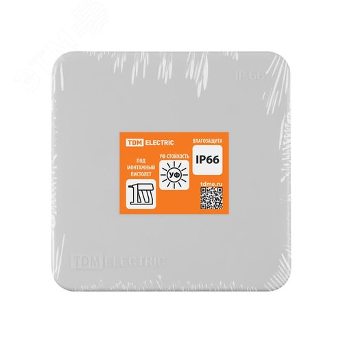 Распаячная коробка двухкомпонентная ОП 80х80х40 мм IP66 8 вх. серая инд. штрихкод TDM