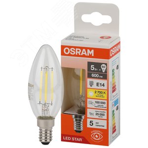 Лампа светодиодная LED 5 Вт E14 2700К OSRAM