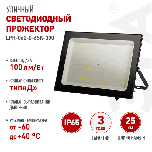 Прожектор светодиодный ДО-300 Вт 6500К 30000 Лм IP65 черный 300w холодный 190-265В LPR-062-0-65K-300