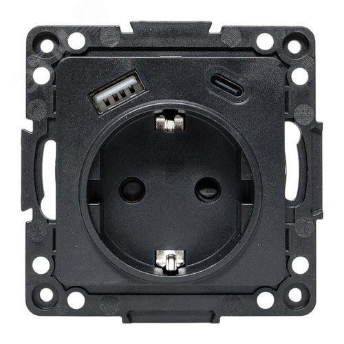 Стокгольм Механизм Розетки 1-местной с/з, USB A+C 16А винтовые клеммы черный с защ. штор. EKF