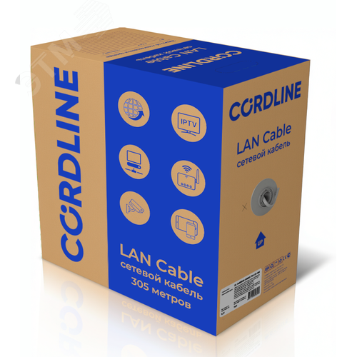 Кабель витая пара СORDLINE F/UTP 5e Сu 4х2х0.48 PVC IN MID серый 305м
