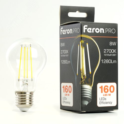 Лампа светодиодная LED 8вт Е27 теплый FILAMENT .PRO