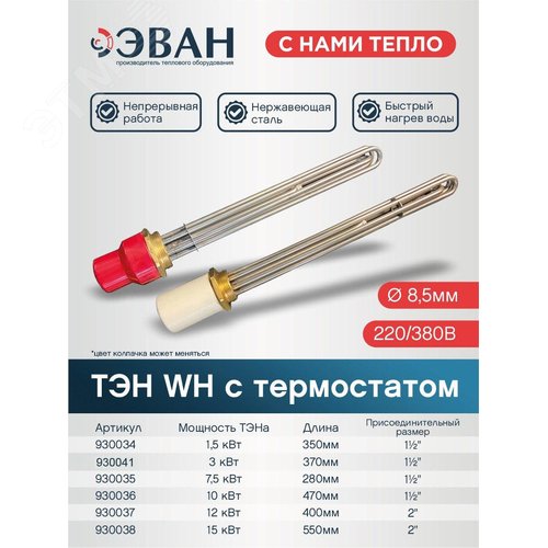 ТЭН 12 кВт 2'' с термостатом