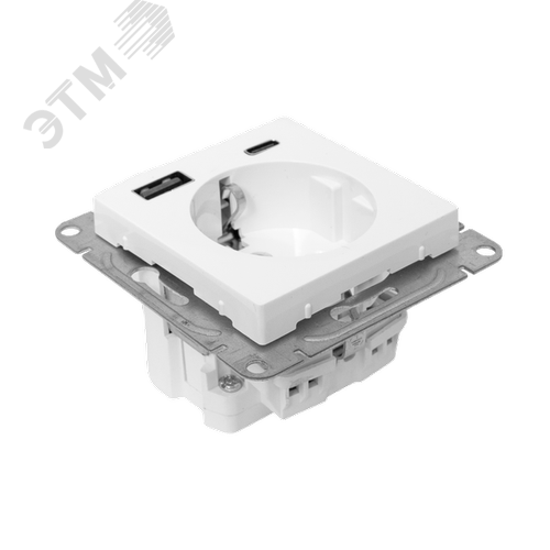 Механизм розетки с USB-A+С - 2шт, 16А, с заземлением, со шторками, белый Эпика EKF