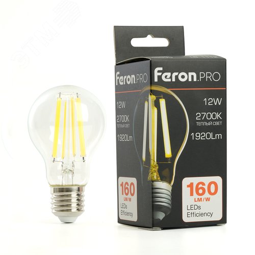 Лампа светодиодная LED 12вт Е27 теплый FILAMENT .PRO