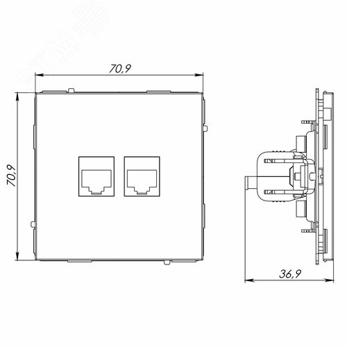 Компьютерная розетка RJ-45 без шторки, кат.6А двойная, KANT, белый песок