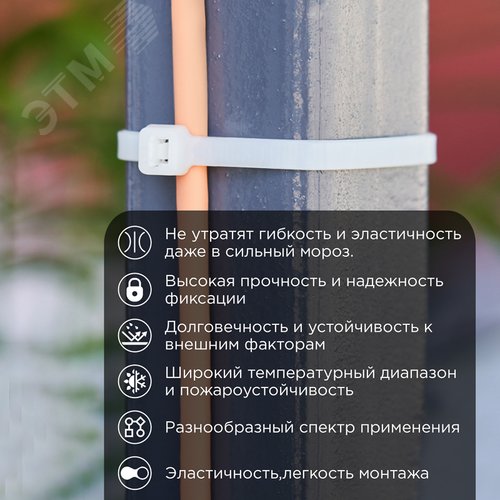 Хомут морозостойкий 300x4,8мм нейлон белый (100 шт)