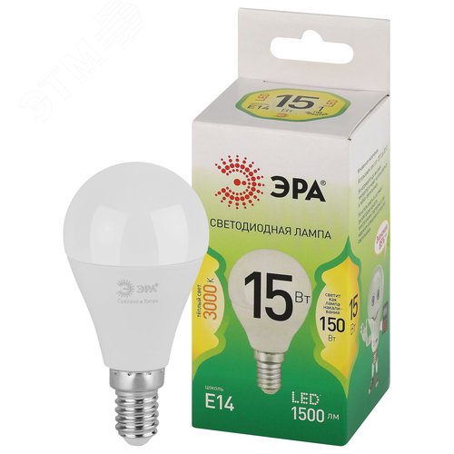 Лампа светодиодная LED 15 Вт 1500Лм 3000К шар теплый E14 220-240В LED P45-15W-830-E14 Green Line