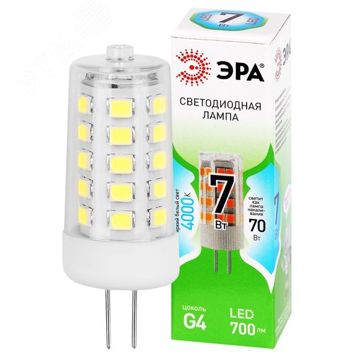 Лампа светодиодная LED 7Вт капсула яркий белый свет G4-JC-7W-840-12V G4 GREEN LINE