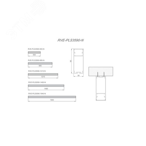 Светильник светодиодный RVE-PLS3590-1230-N (Линейный 1230x35х90мм 33Вт накладной 4000К Серый RAL9006 МУАР)