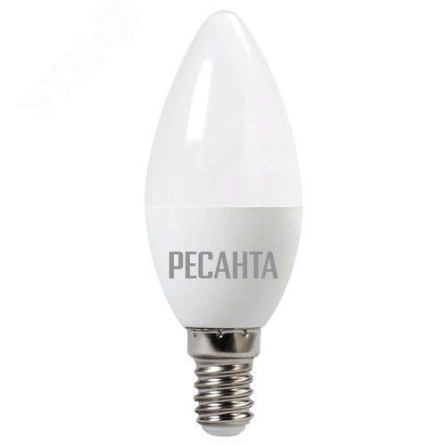 Лампа светодиодная LL-R-C37-6W-230-3K-E14 (свеча, 6Вт, тепл., Е14) Ресанта