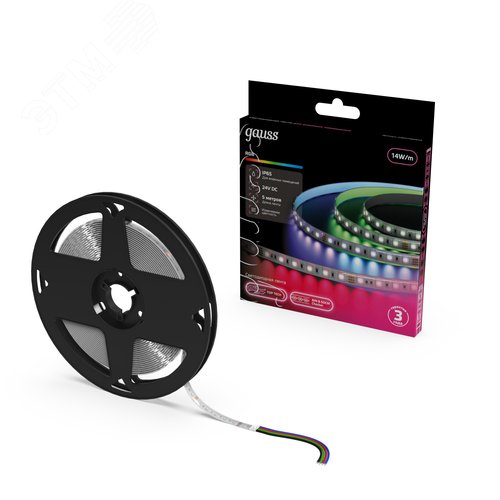 Лента светодиодная 14 Вт/м DC 24В RGB IP65 60LED SMD5050 Black Gauss