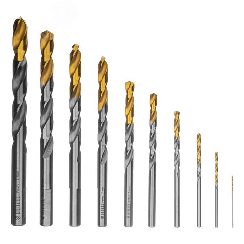 Набор сверл по металлу, 1-10 мм, Р6М5-TiN, Golden Tip, 10 шт