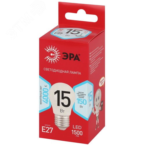 Лампа светодиодная ЭРА RED LINE LED P45-15W-840-E27 R 15Вт шар нейтральный белый свет E27