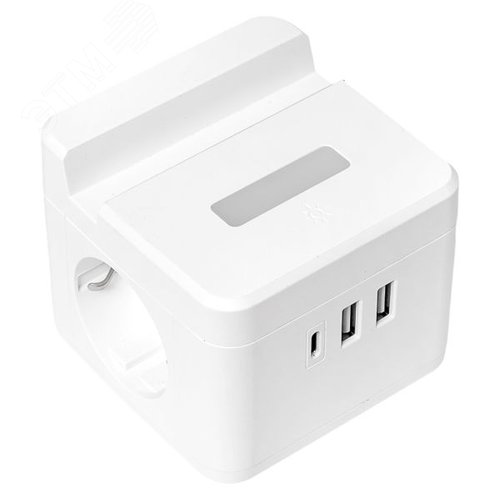Удлинитель куб 2 гнезда 1USB + 2 Type C с быстрой зарядкой, подставкой под телефон и ночником 1, 3 метра 1 мм2
