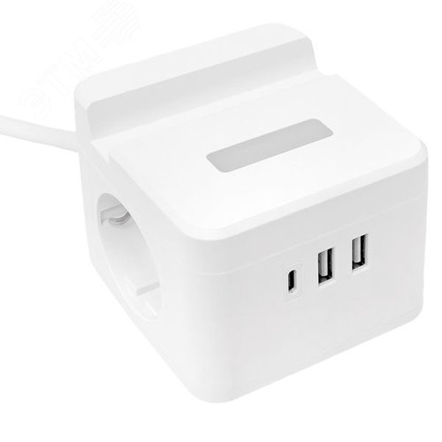 Удлинитель куб 2 гнезда 1USB + 2 Type C с быстрой зарядкой, подставкой под телефон и ночником 1, 3 метра 1 мм2