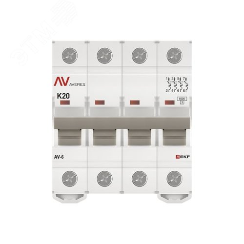 Выключатель автоматический AV-6 4P 20A (K) 6kA AVERES