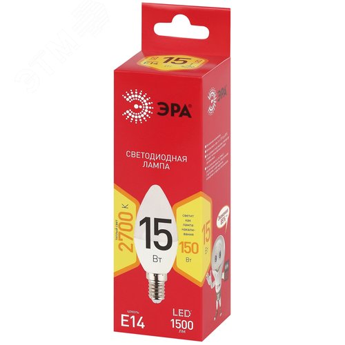 Лампа светодиодная ЭРА RED LINE LED B35-15W-827-E14 R 15Вт свеча теплый белый свет Е14