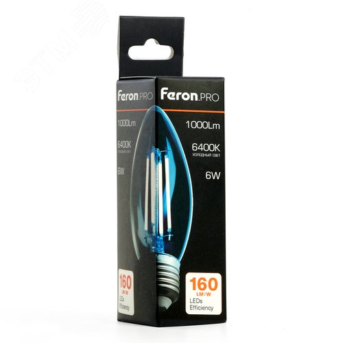 Лампа светодиодная LED 6вт Е27 дневной свеча FILAMENT .PRO