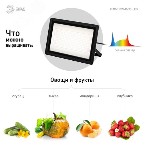 Фитопрожектор для растений светодиодный ЭРА-150W-Ra90-LED полного спектра профессиональный 150 Вт