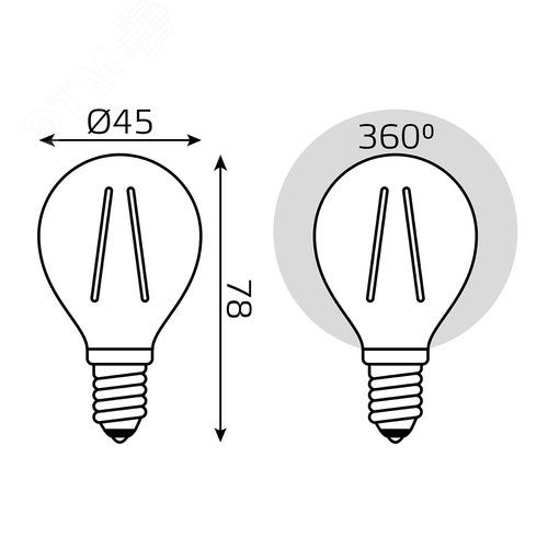 Лампа светодиодная филаментная LED 10 Вт 650 лм 2700К шар P45 теплый E14 AC 220В прозрачная колба Elementary