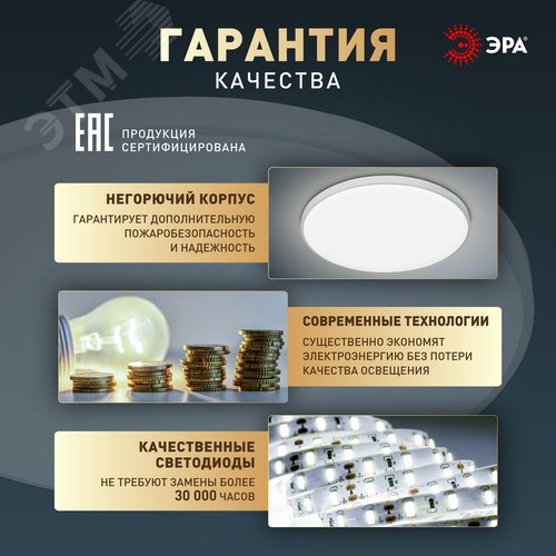Светильник светодиодный потолочный ДПБ 36Вт 2250Лм 5000К Классик без ДУ SPB-6 Slim Base WH 36W -5K