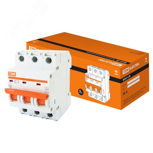 Выключатель автоматический ВА47-29 трехполюсной 1А 4,5кА характеристика С