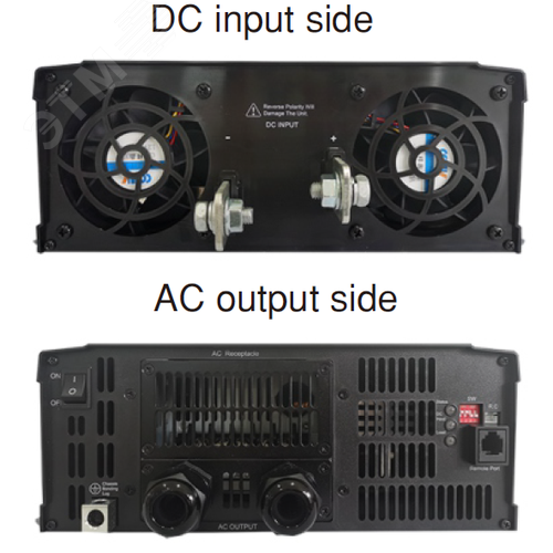 Инвертор DC-AC 3200Вт, Рмакс=3680Вт(3 мин.), Uвх=48(40…66)В DC, Uвых=230В АС (ещё 200, 220, 240), f=50(60) Гц, КНИ<3%, изоляция 3000В AC, в кожухе 420x270x98мм, вес 8.6кг, -25…+70°С, розетка тип-EU (Европа), тип АКБ Lead Acid или Li-ion, время п