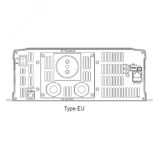 Инвертор DC-AC 3200Вт, Рмакс=3680Вт(3 мин.), Uвх=48(40…66)В DC, Uвых=230В АС (ещё 200, 220, 240), f=50(60) Гц, КНИ<3%, изоляция 3000В AC, в кожухе 420x270x98мм, вес 8.6кг, -25…+70°С, розетка тип-EU (Европа), тип АКБ Lead Acid или Li-ion, время п