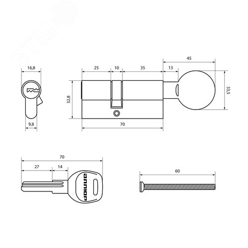 Цилиндровый механизм АЛЛЮР HD FG 70-5К CP (30x40G) хром