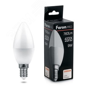 Лампа светодиодная LED 9вт Е14 белый матовая свеча .PRO