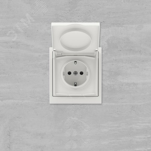 Розетка силовая, 2P+E, с з/ш, с крышкой, IP44, KANT, белый песок