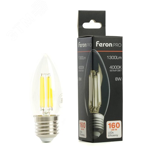 Лампа светодиодная LED 8вт Е27 белый свеча FILAMENT .PRO