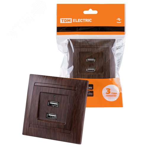 Розетка USB A+A 2.1 А 5 В венге Лама
