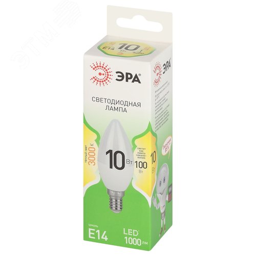 Лампа светодиодная LED 10 Вт 1000Лм 3000К свеча теплый E14 220-240В LED B35-10W-830-E14 Green Line