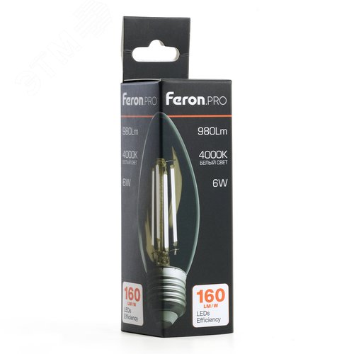 Лампа светодиодная LED 6вт Е27 теплый свеча FILAMENT .PRO