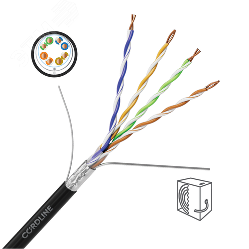 Кабель витая пара СORDLINE F/UTP 5e Сu 4х2х0.48 PE OUT MID черный 305м