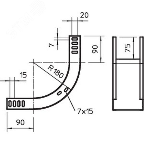 Крышка вертикальной внешней секции 90°, B=200 мм, h=85 мм, FS (DBV 85 200 F FS)